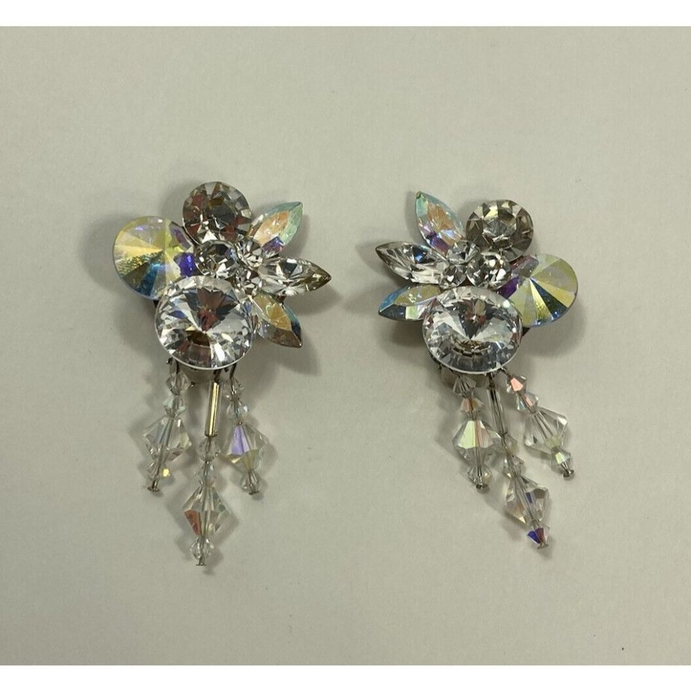 Vintage Womens Sparkly 2 Inch Dangle Drop Clip On Earrings